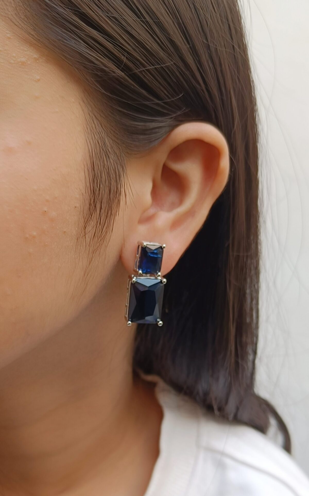 FHF American Diamond Blue Stone Dangler Earrings - Image 2