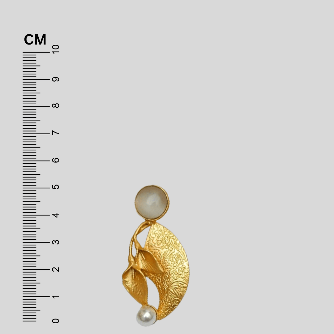 Gold Plated White Stone designer Leaf Earrings - Image 3