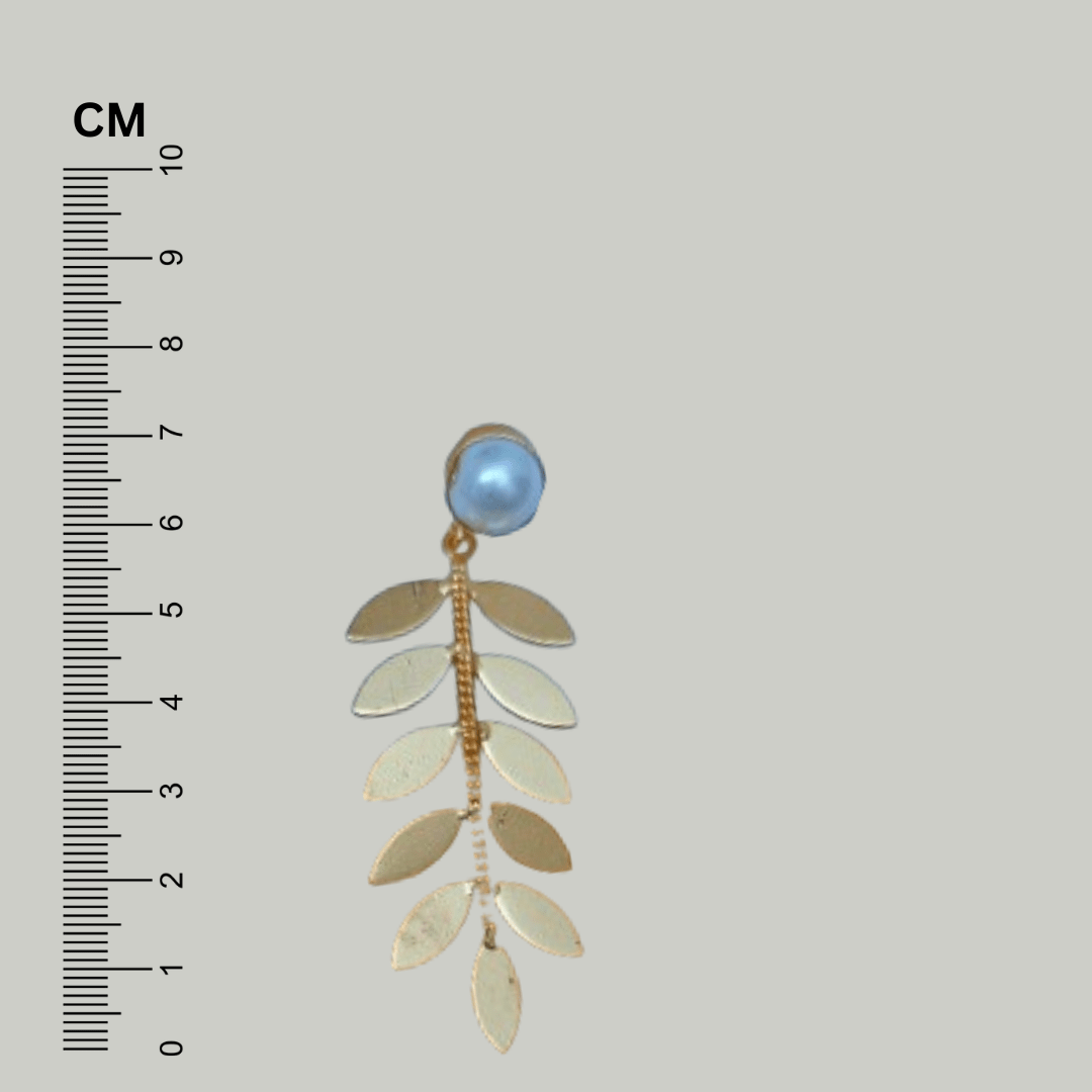 Gold Plated Leafy Chain Pearl Dangler Earrings-White - Image 2