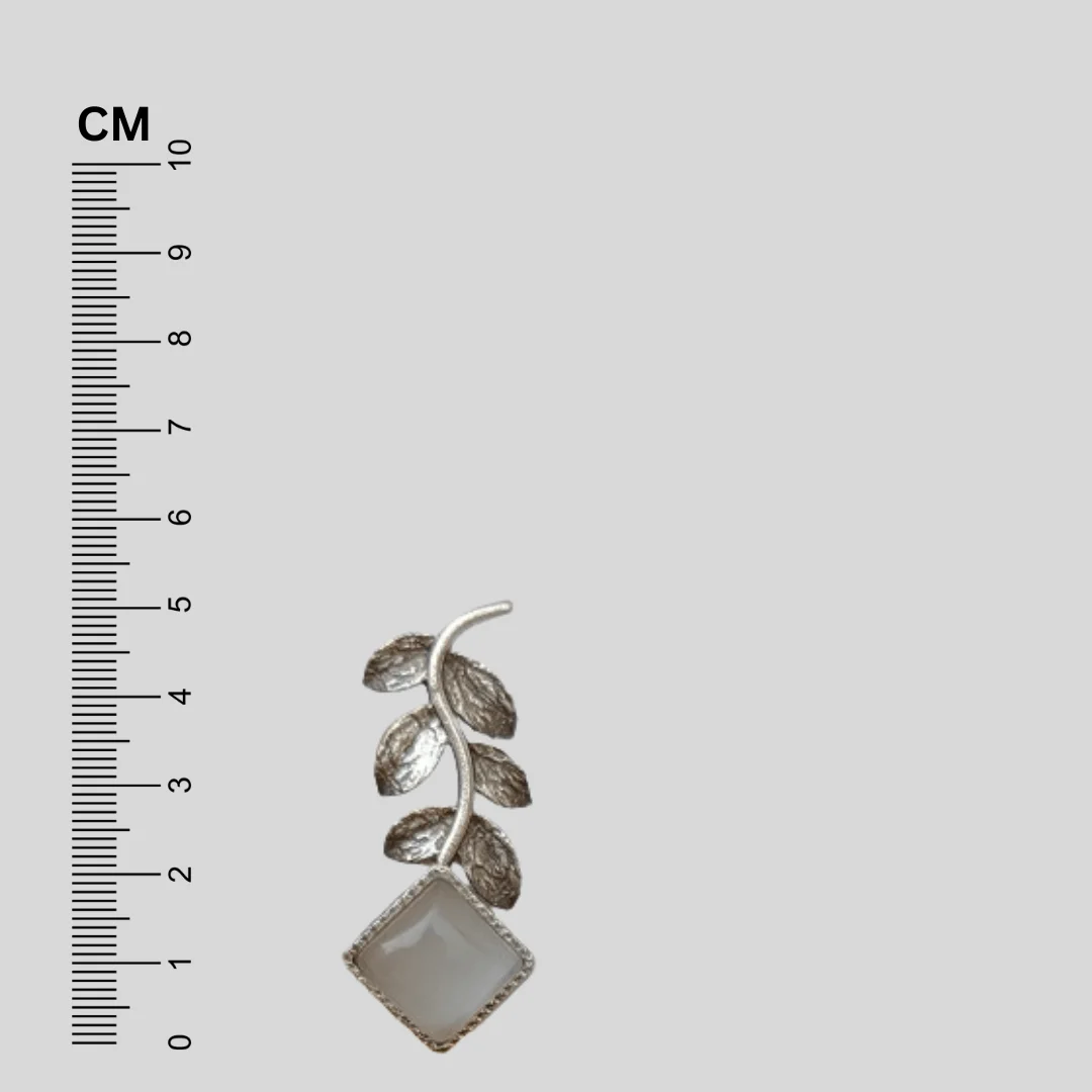 Silver plated Brass Leafy With Natural Stone Earrings - Image 3