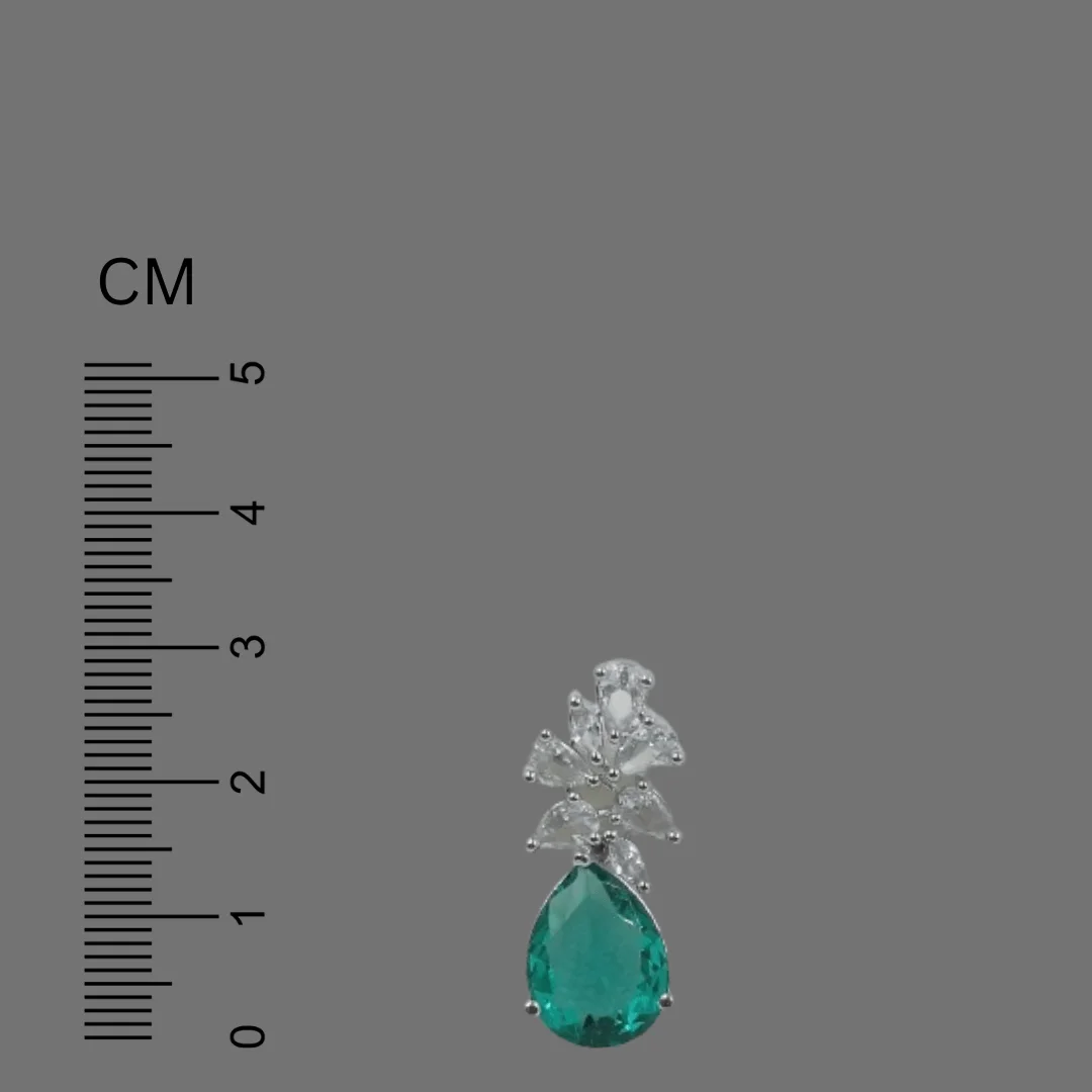 FHF Silver Plated American Diamond Designer Mint Green Drop Stone Earrings - Image 2