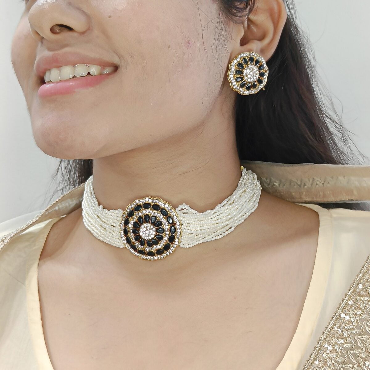 Black Stone Choker Necklace Set - Image 2