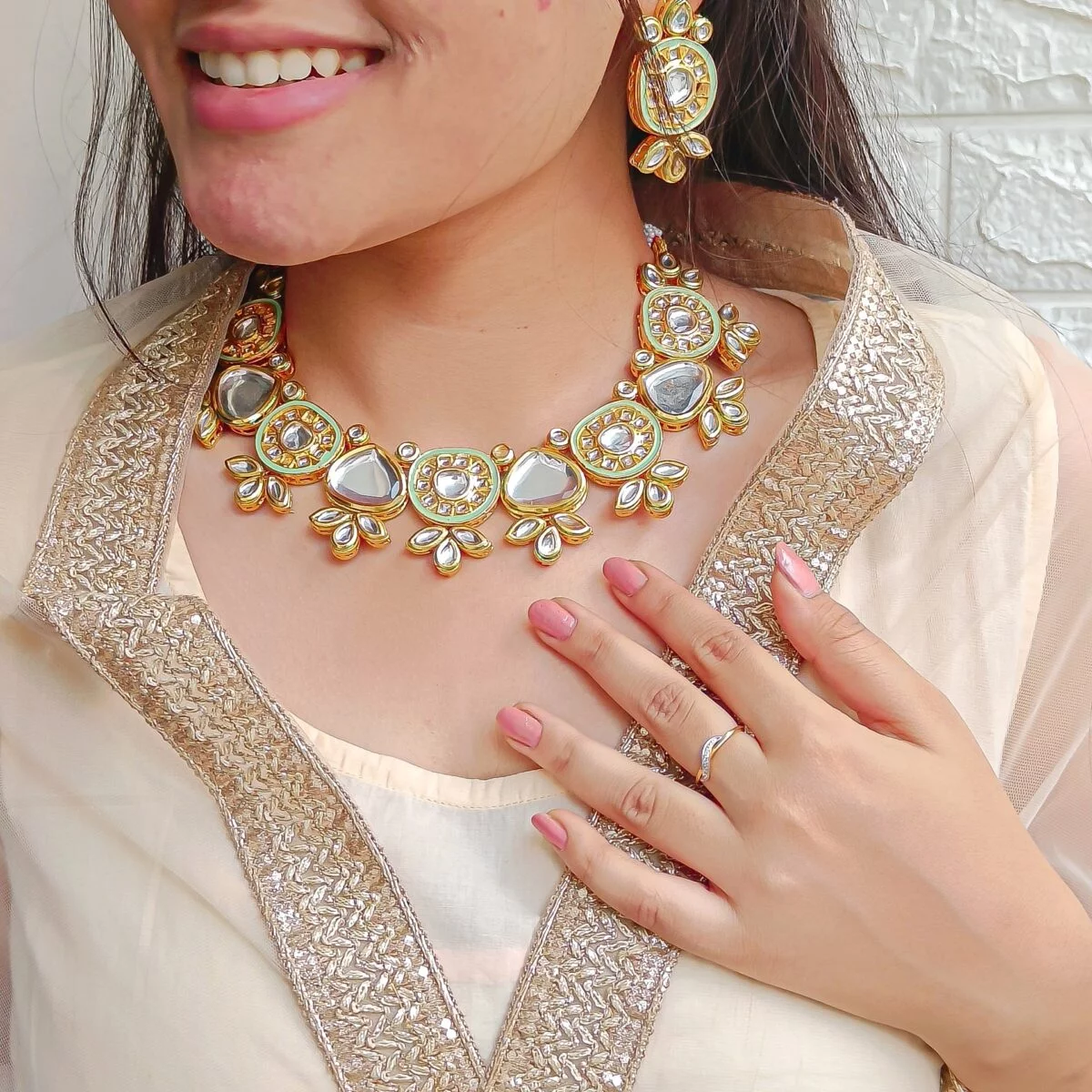 Gold Plated Kundan Necklace Set - Image 2