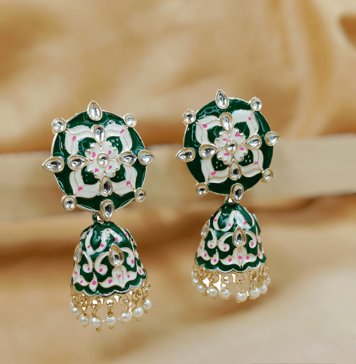 Gold Plated Green Meenakari Jhumka Earrings (ERJ38)