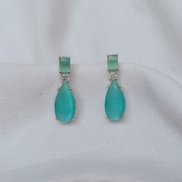 FHF Silver Plated Sea Green Stone Drop Earrings