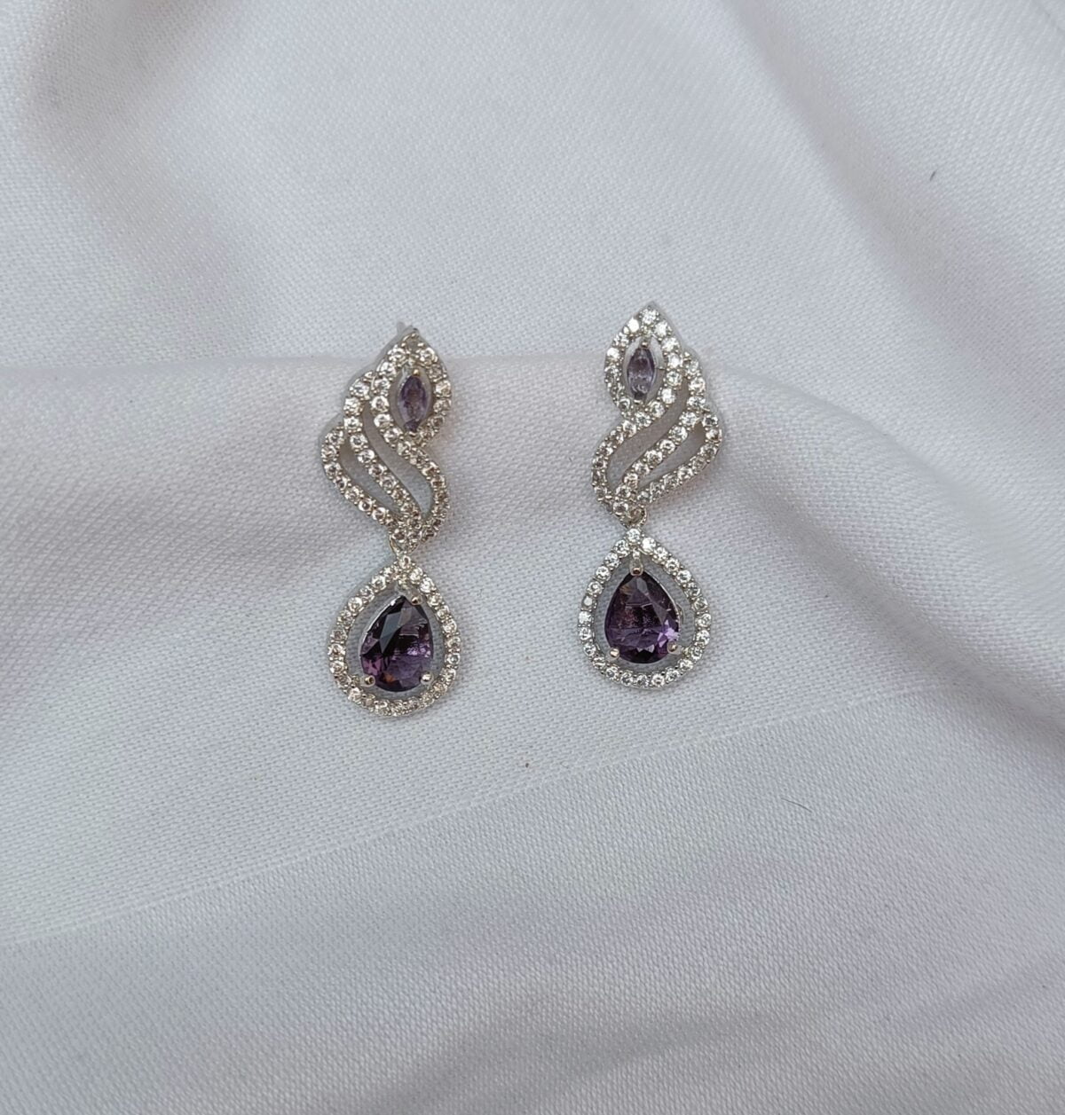 FHF Silver Plated Designer Purple Stone Drop Earrings