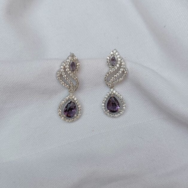 FHF Silver Plated Designer Purple Stone Drop Earrings