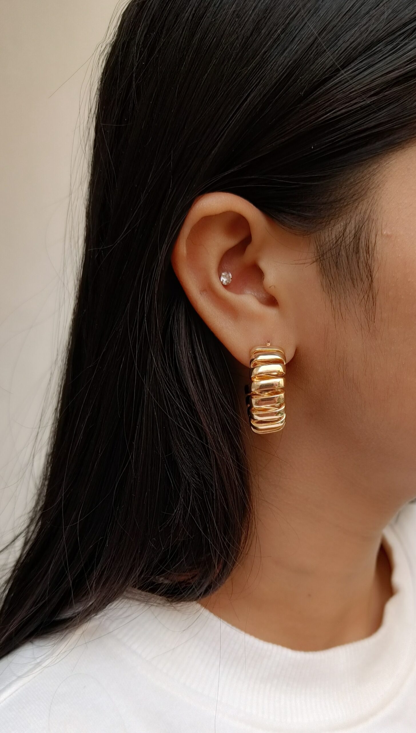 Gold Plated Designer Hoops Earrings - Image 3