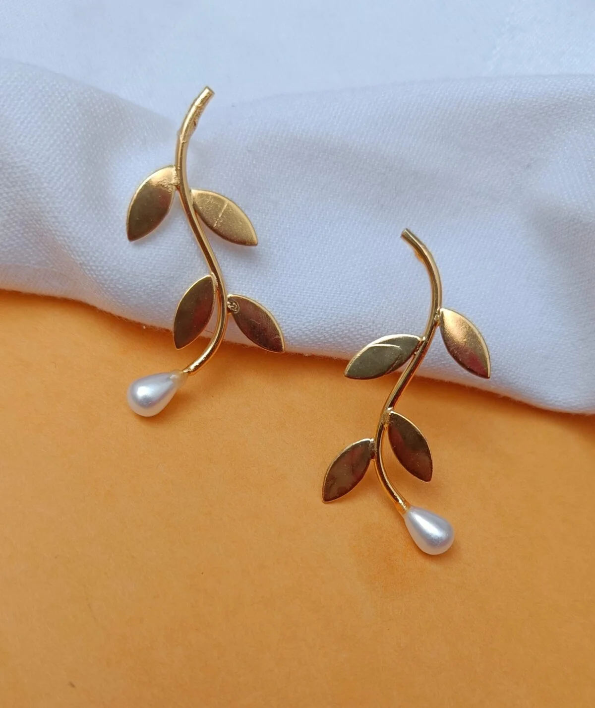 Gold Plated leafy Stylish Dangler Earrings