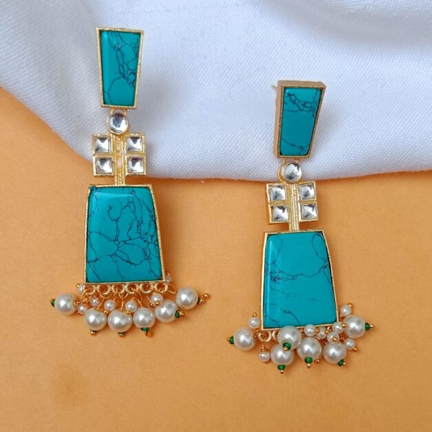 Gold Plated Turquoise Stone Designer Dangler Earrings