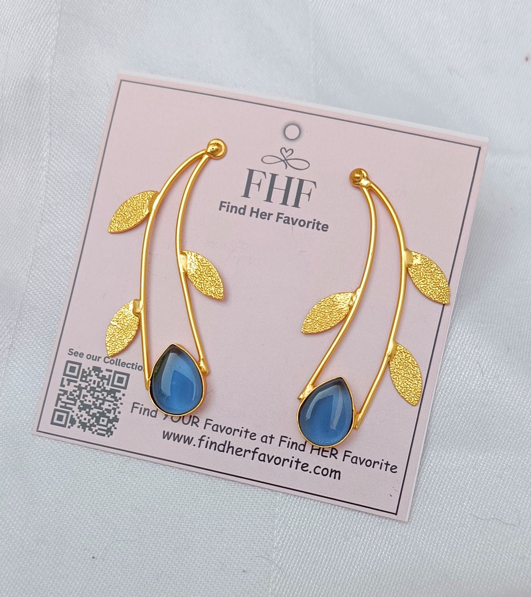 Blue Stone C Shaped dangler Earrings - Image 2