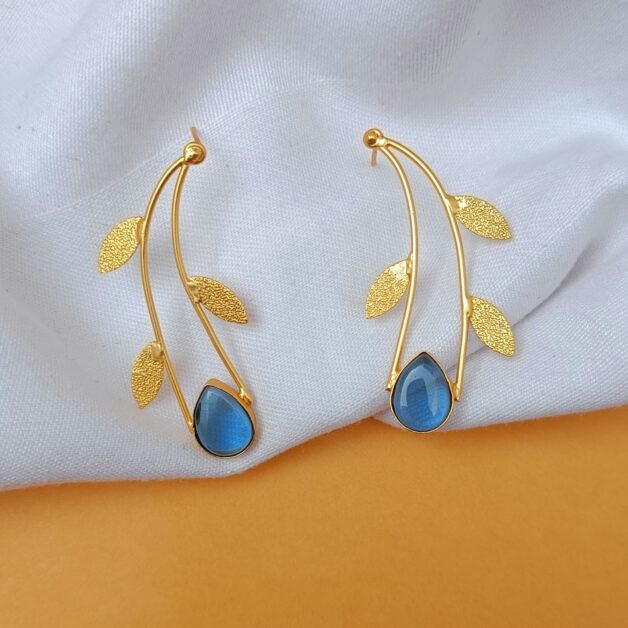 Blue Stone C Shaped dangler Earrings