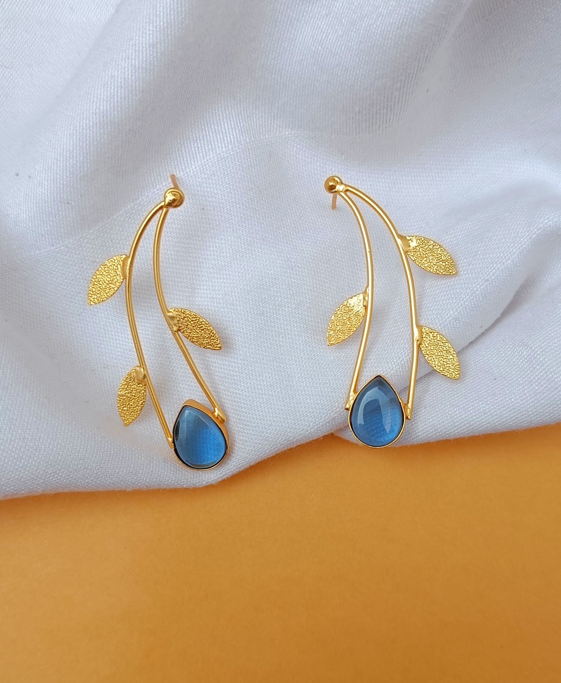 Blue Stone C Shaped dangler Earrings