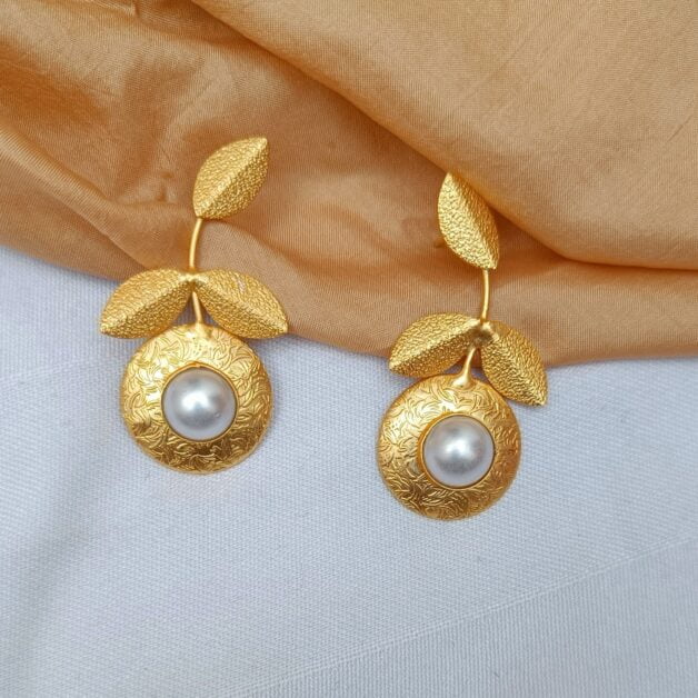 White Stone Leafy Fruit Dangler Earrings