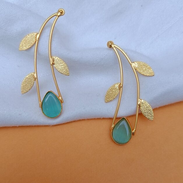 Sea Green stone C Shaped Dangler Earrings