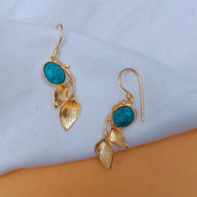 Gold plated Turquoise Leafy Hook Earrings