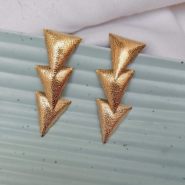 Gold Plated Layered Triangular Drop Earrings