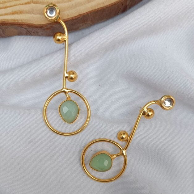 Gold plated Mint Green Stone Earrings
