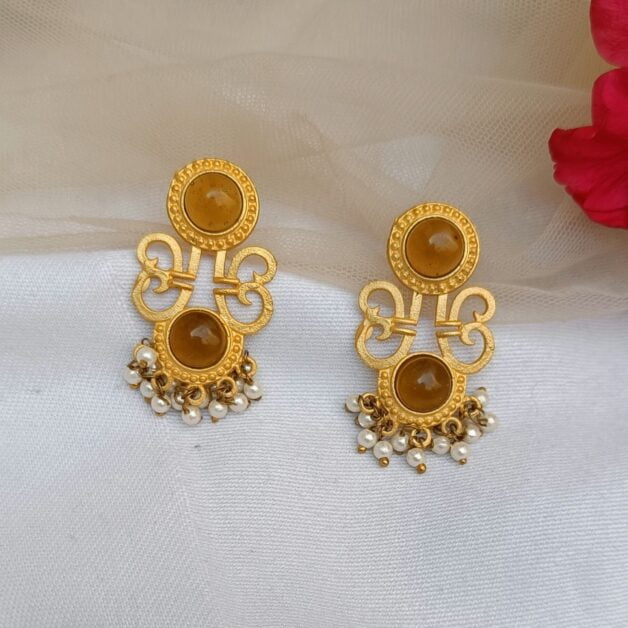 Gold Plated Yellow Stone Designer Earrings