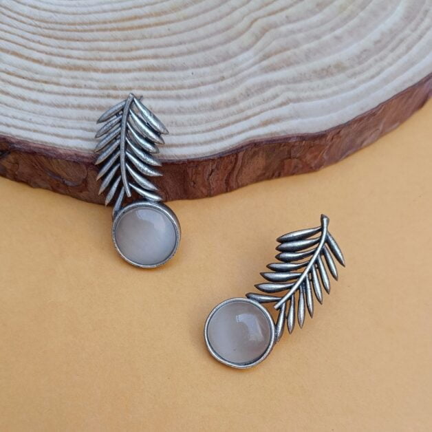Leaf With White Stone Designer Earrings