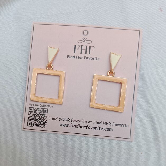 White Triangle With Peach Square Dangler Earrings