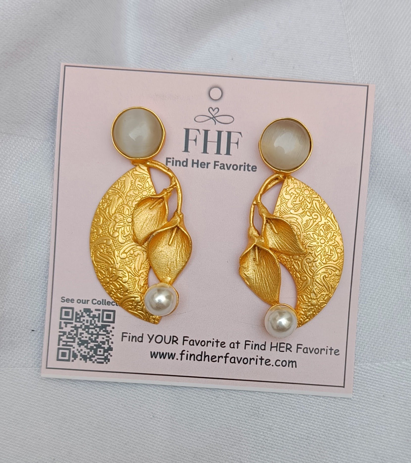 Gold Plated White Stone designer Leaf Earrings - Image 4