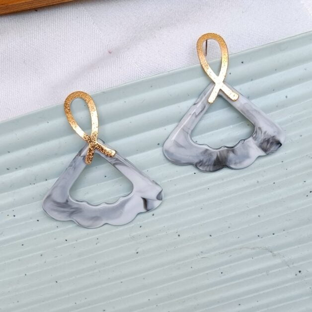 Grey Acrylic Fan Shaped Dangler Earrings