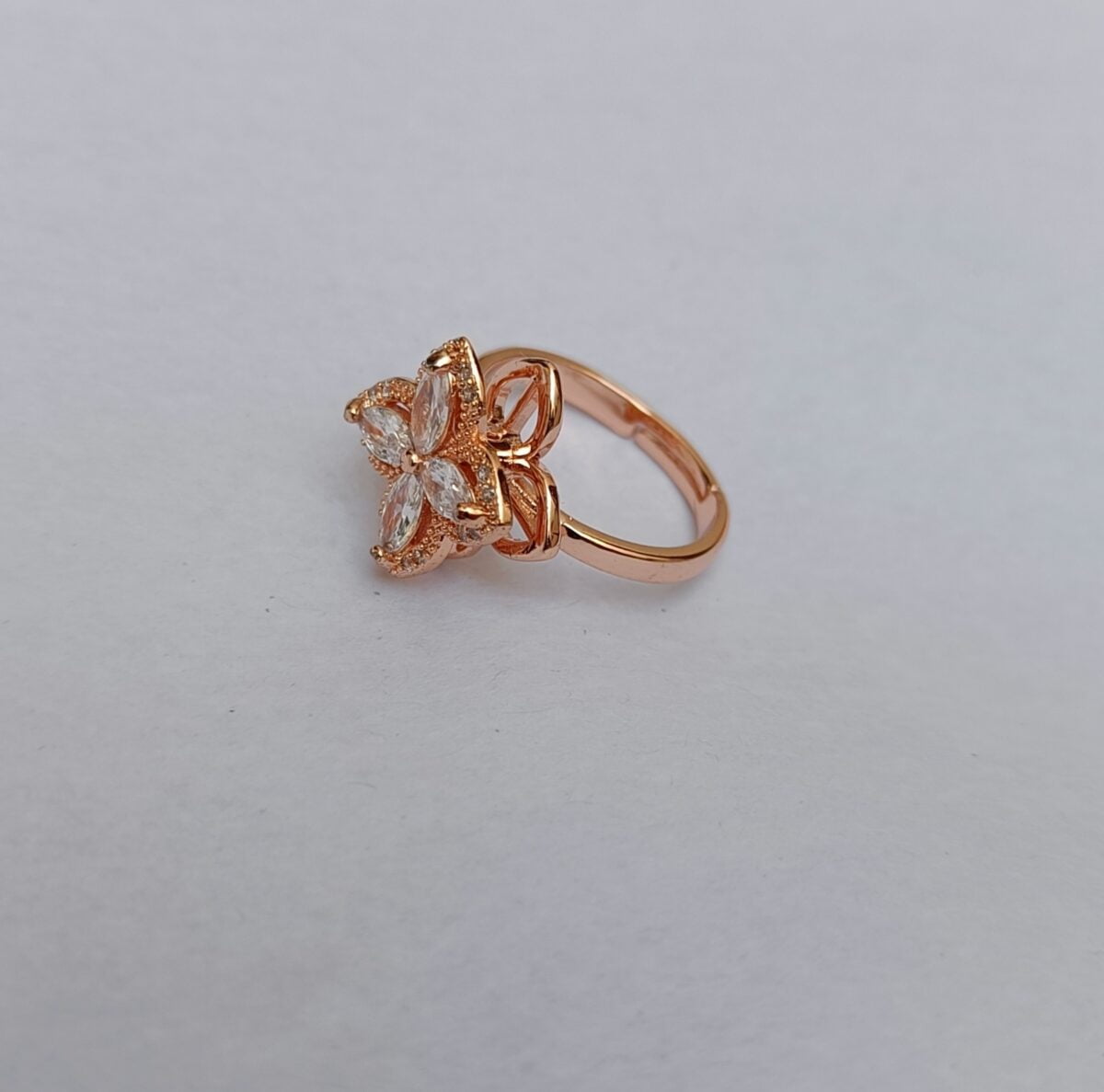 Rose Gold Plated American diamond Flower Moving Adjustable ring(52) - Image 3