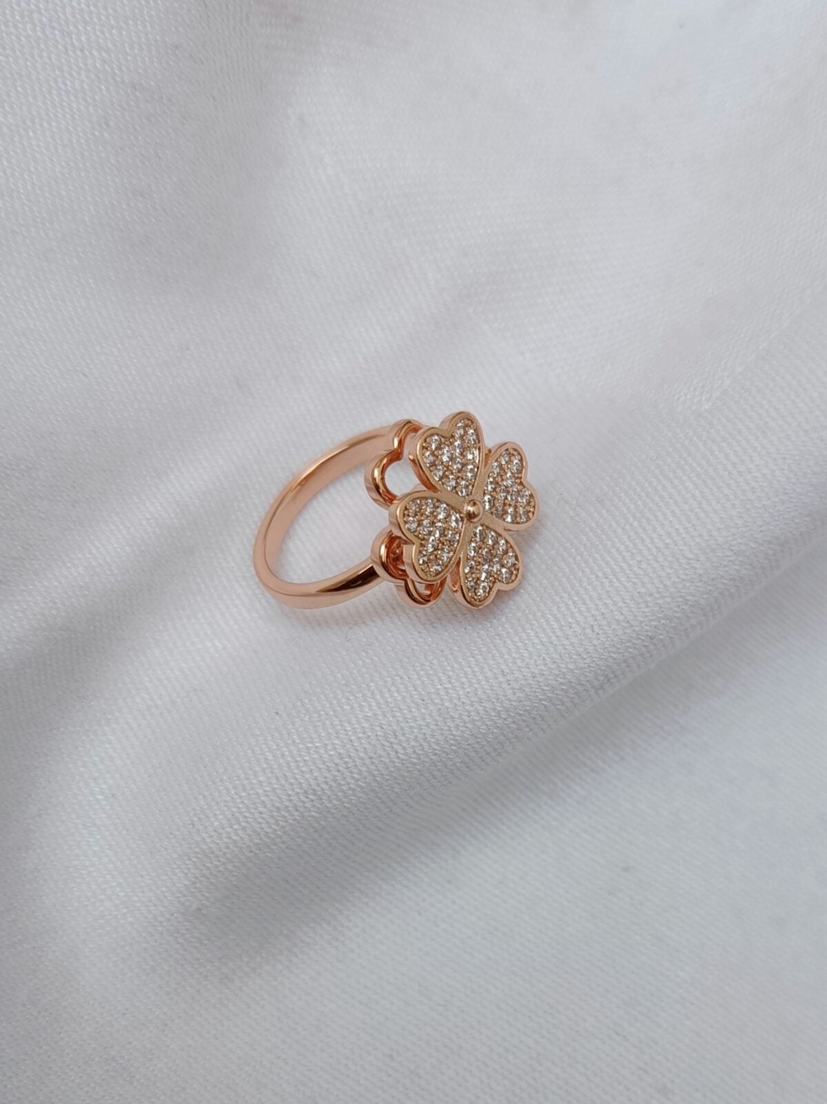 Rose Gold Plated American Diamond Heart Moving adjustable Ring(53) - Image 2