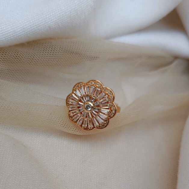Rose Gold Plated American Diamond Chakra Moving adjustable Ring(54)