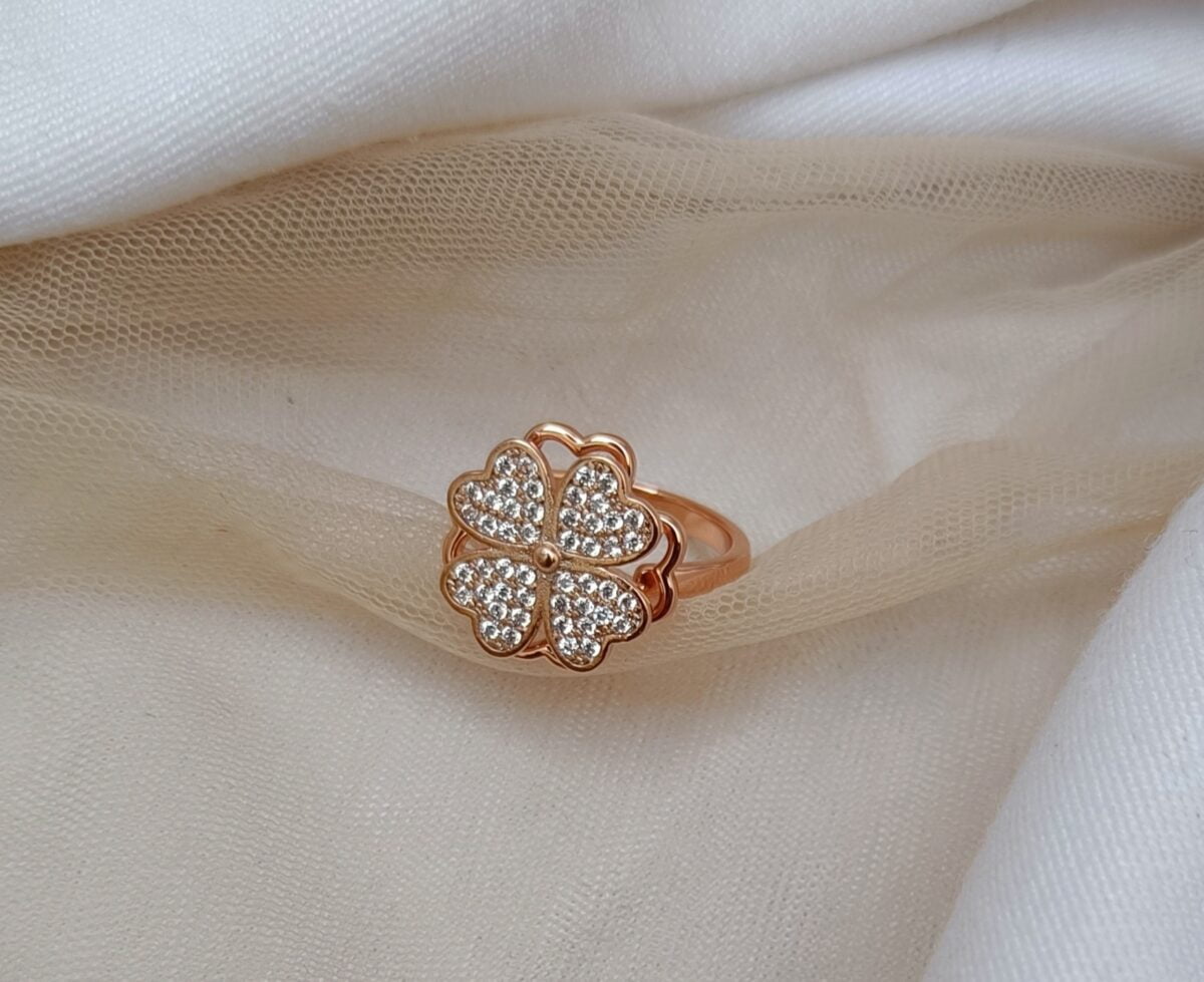 Rose Gold Plated American Diamond Heart Moving adjustable Ring(53)