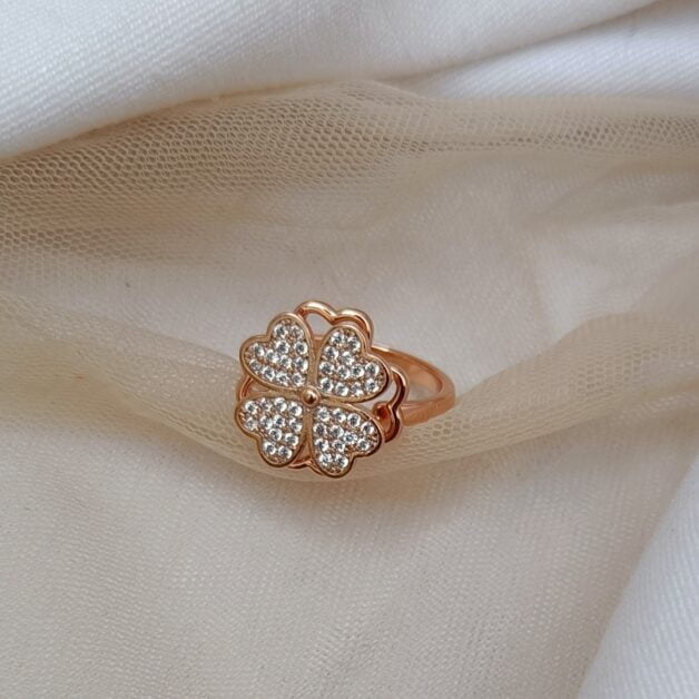 Rose Gold Plated American Diamond Heart Moving adjustable Ring(53)