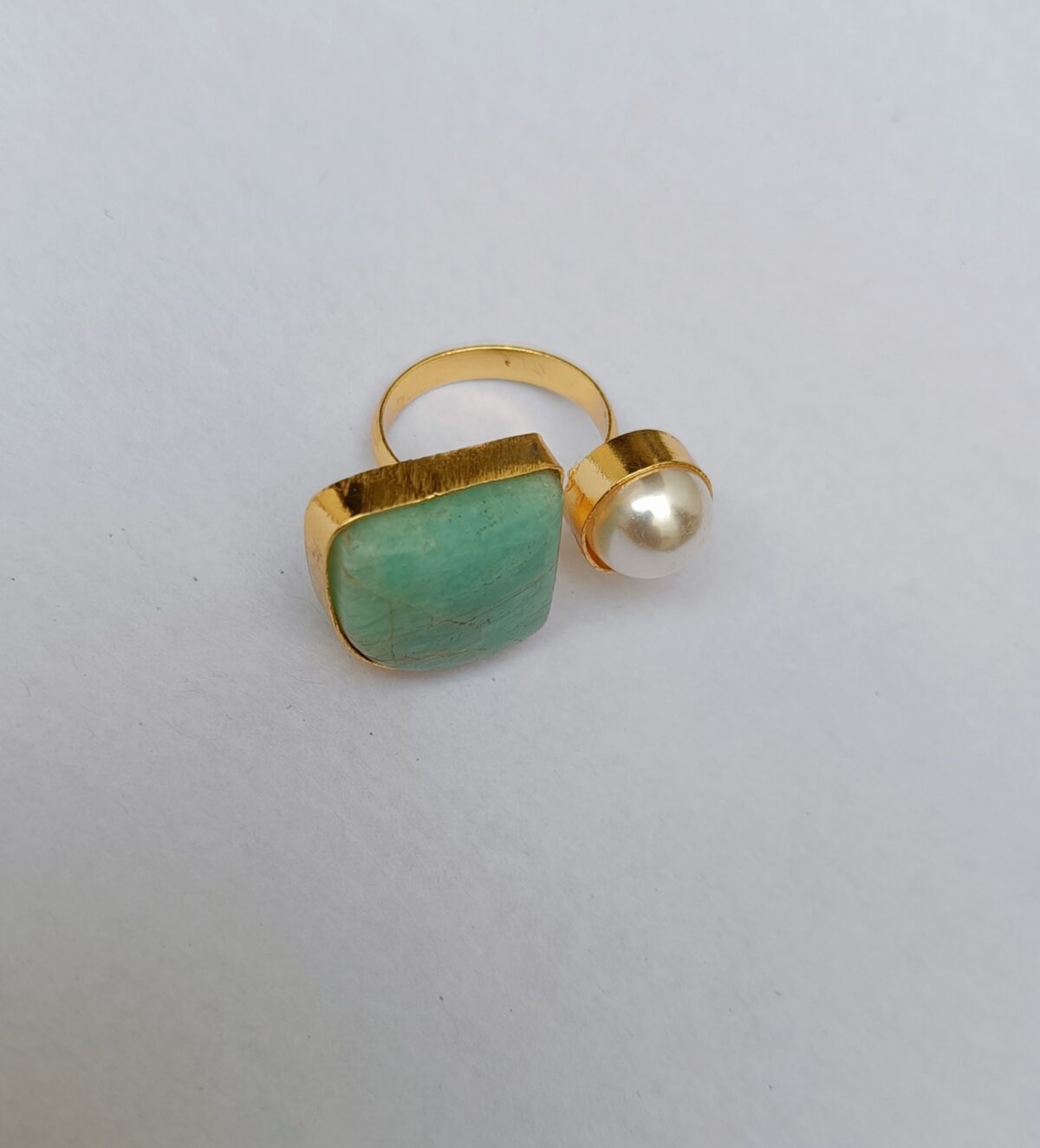 Gold Plated Green Stone Adjustable Ring(51) - Image 2