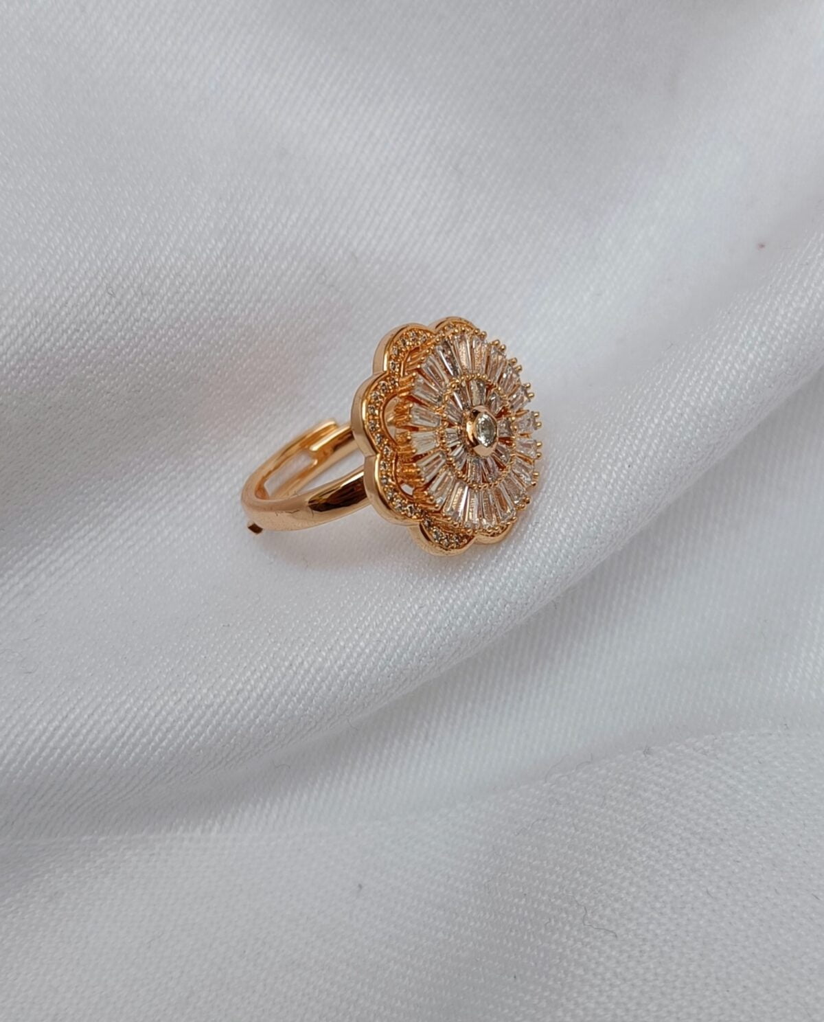 Rose Gold Plated American Diamond Chakra Moving adjustable Ring(54) - Image 2