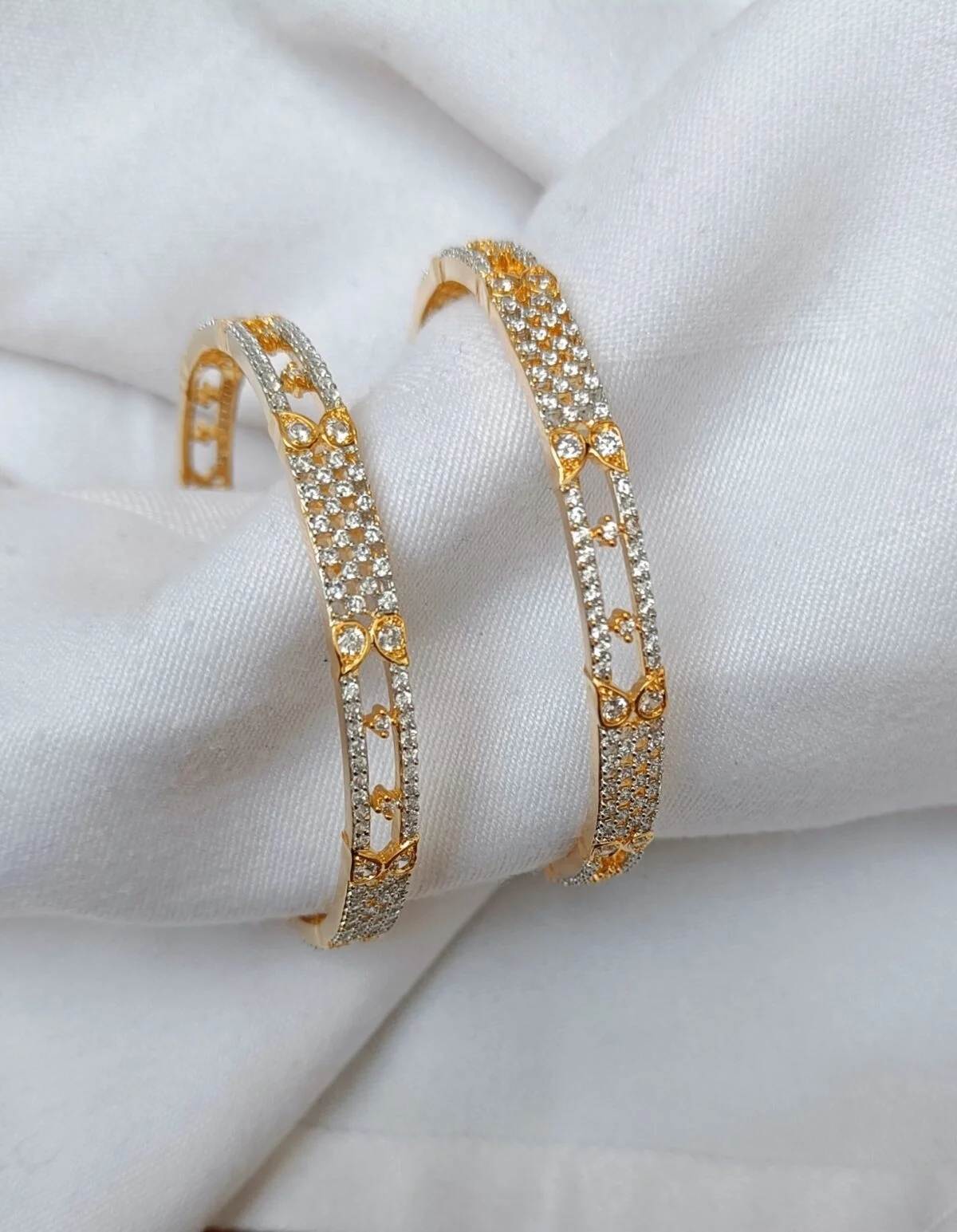 Rhodium Gold plated American Diamond Bangle Set