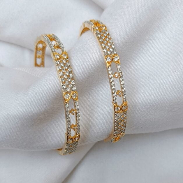 Rhodium Gold plated American Diamond Bangle Set