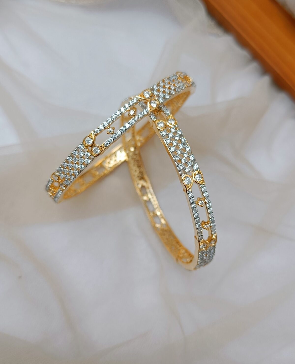 Rhodium Gold plated American Diamond Bangle Set - Image 2