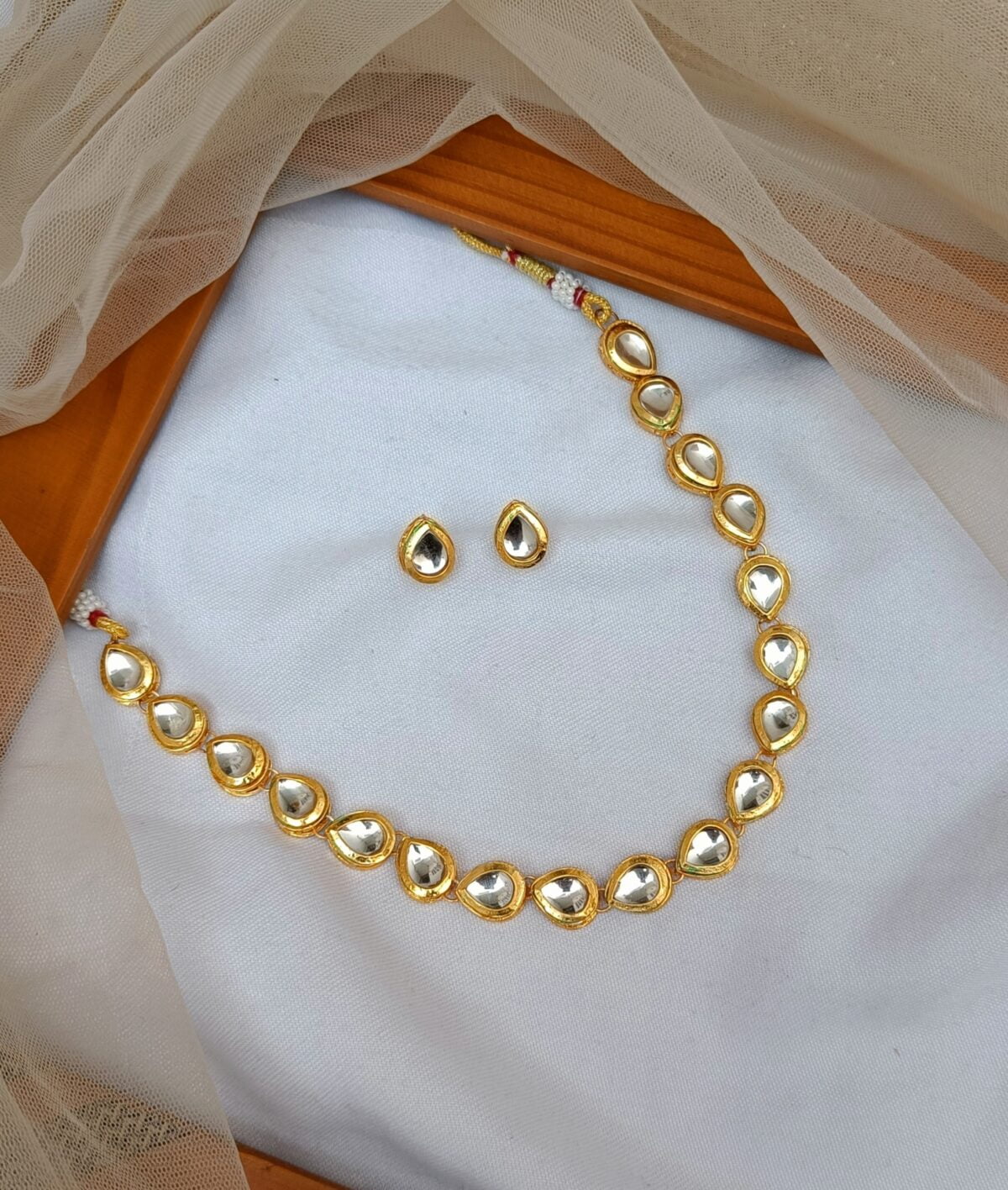 Gold Plated Drop Shaped Kundan Necklace Set