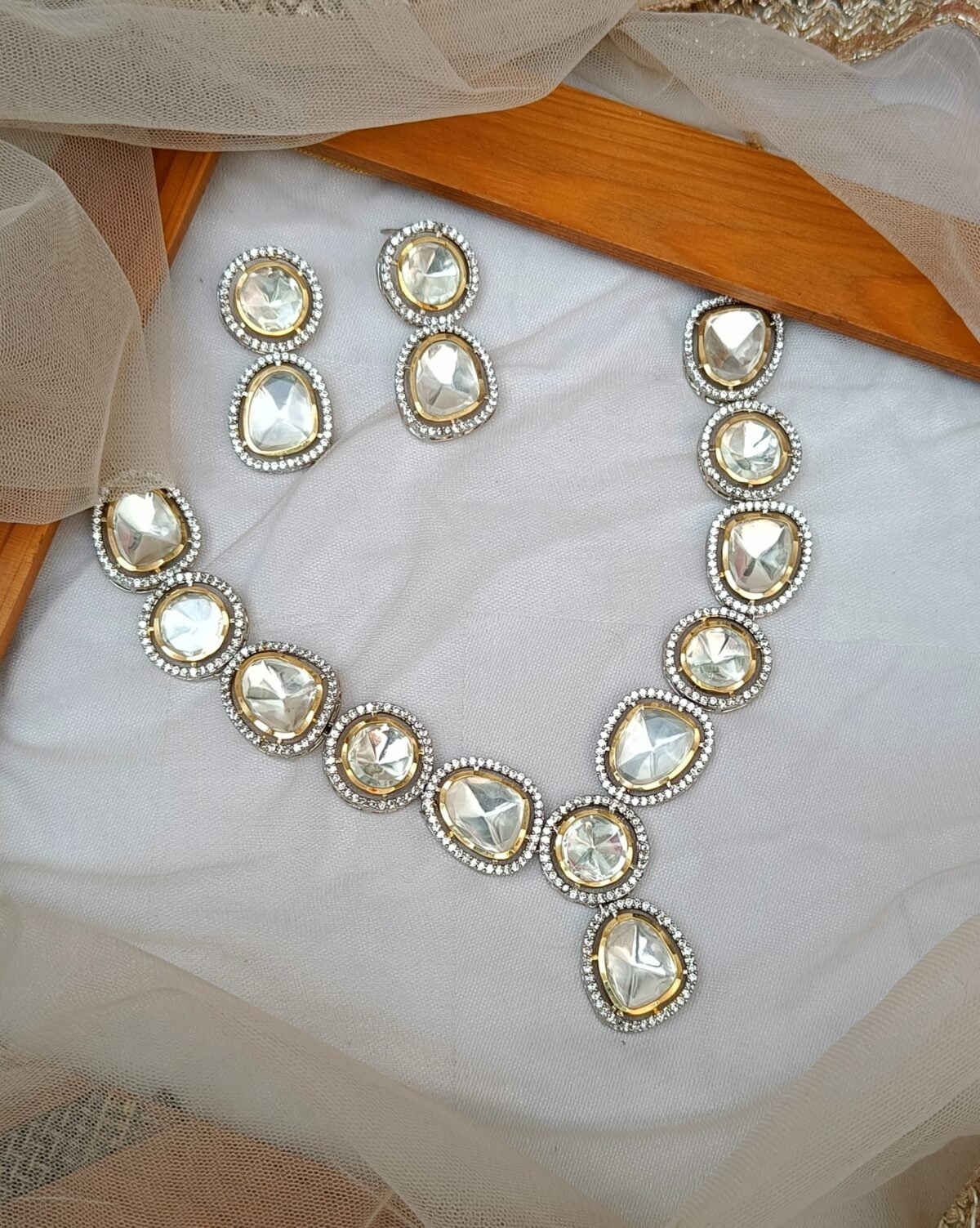 Silver Plated Polki Kundan Necklace Set