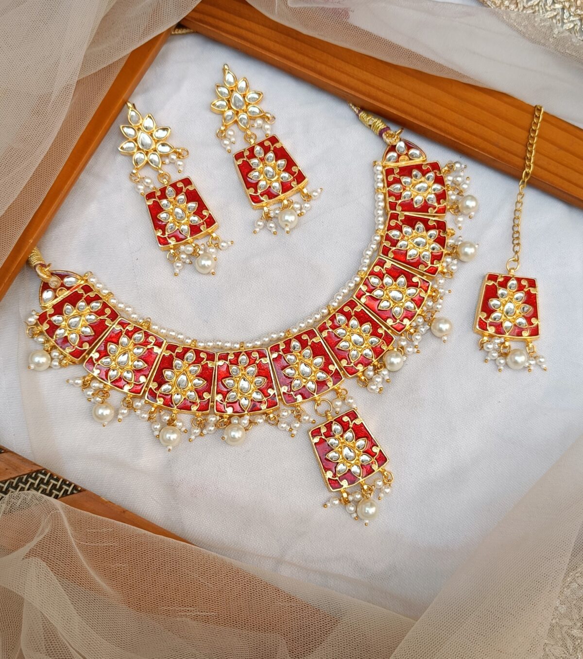 Gold Plated Red Designer Necklace Set