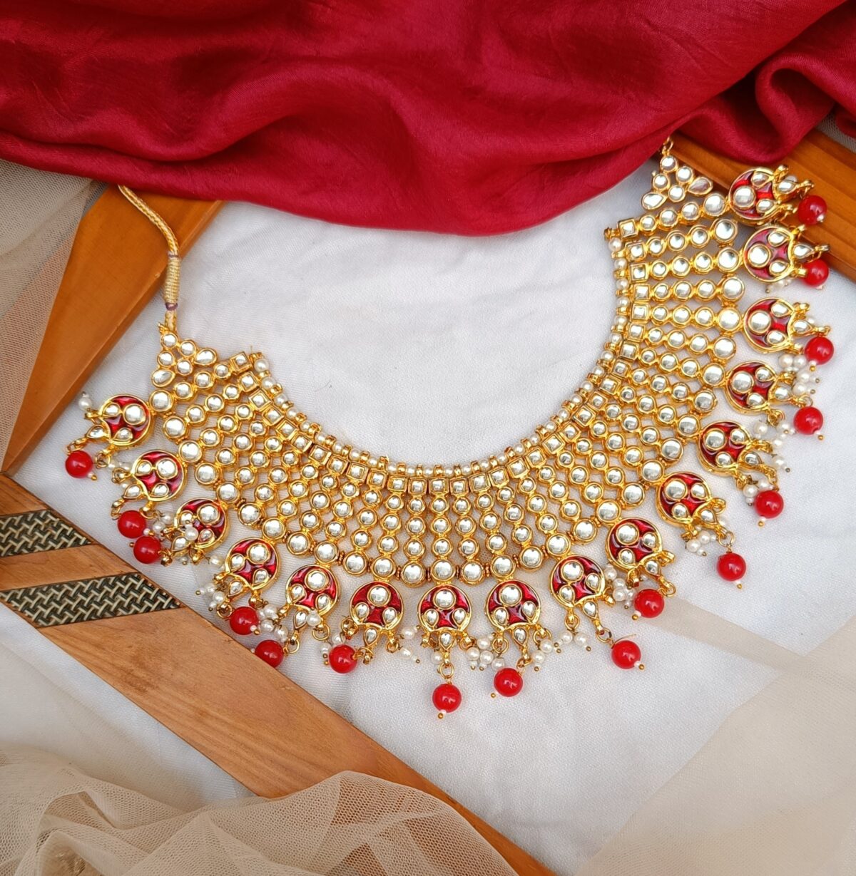 FHF Gold Plated Kundan Traditional Bridal With Necklace Set