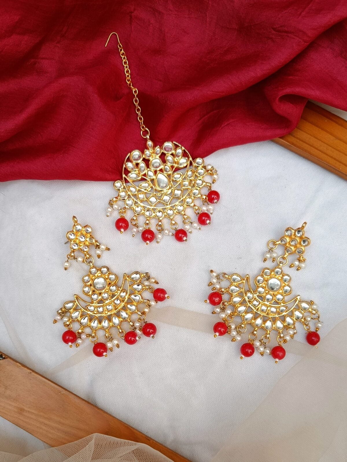 FHF Gold Plated Kundan Traditional Bridal With Necklace Set - Image 2