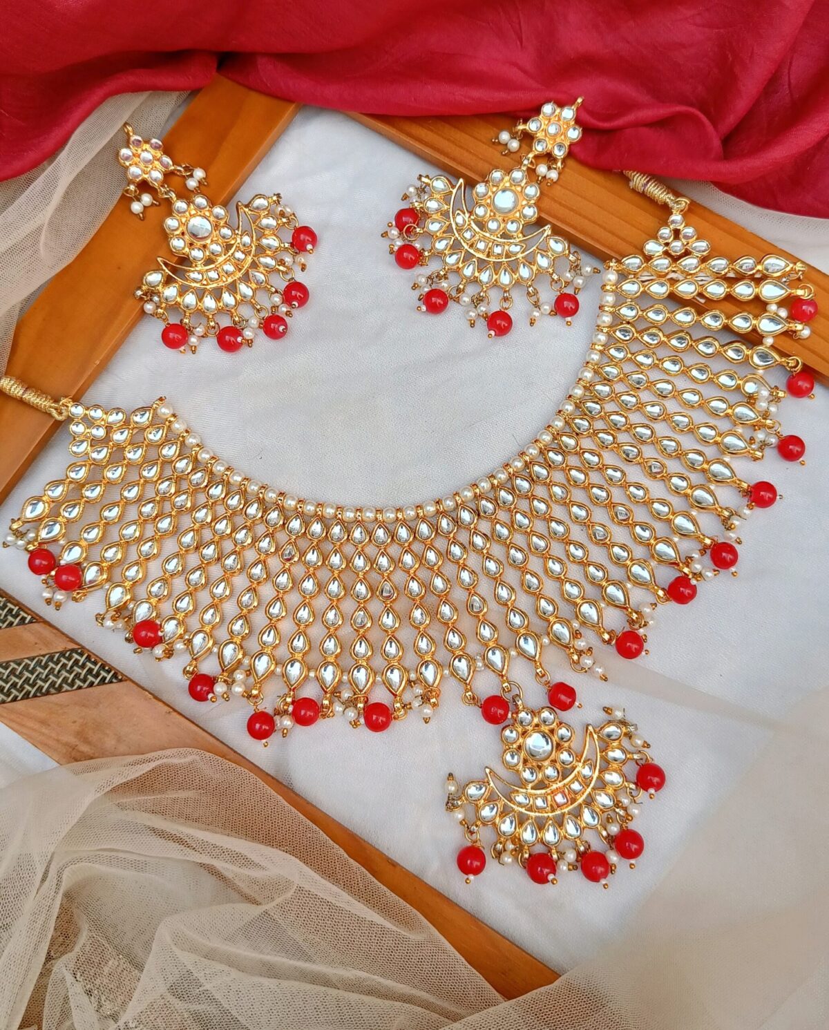 FHF Gold Plated Kundan Traditional Bridal With Necklace Set