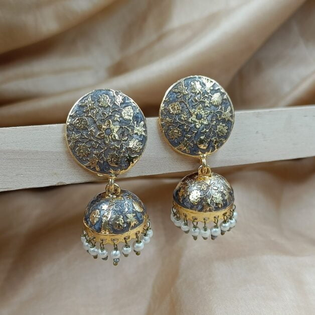 Gold Plated Grey Jhumka Earrings