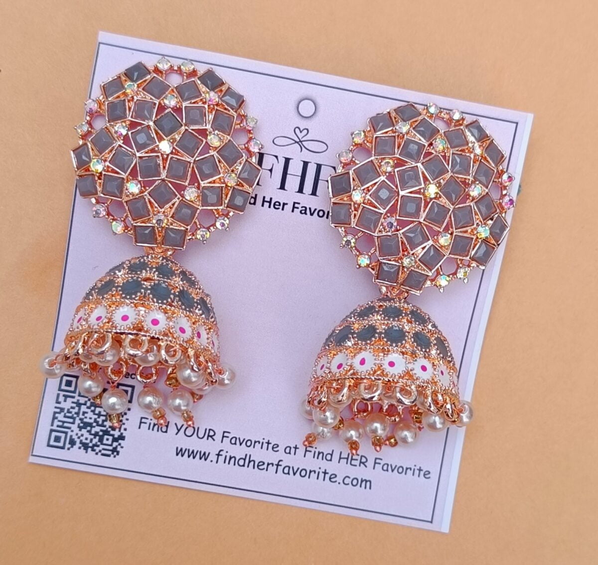 Gold plated Square Shaped Meenakari Jhumka Earrings (ERJ03) - Image 3