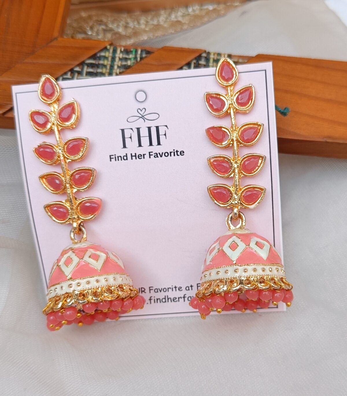 Gold Plated Leafy Meenakari Jhumka Earrings (ERJ30) - Image 3