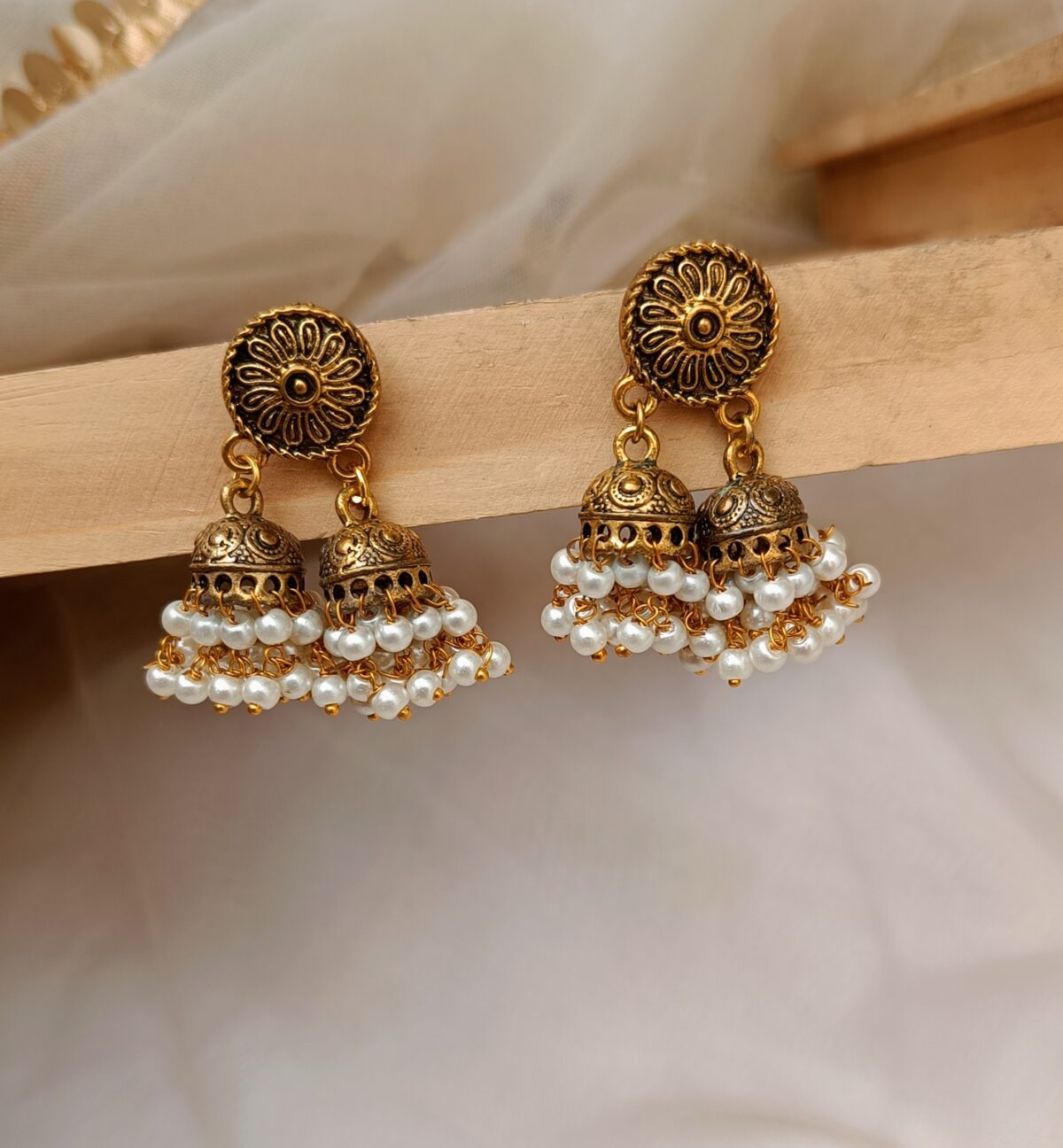 Golden Circle With 2 Jhumki Beaded Earrings