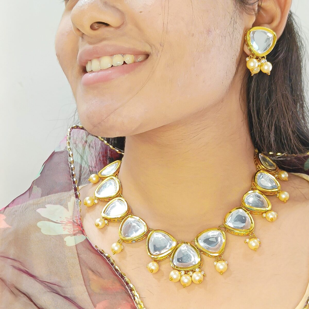 Gold Plated Kundan Necklace Set - Image 2