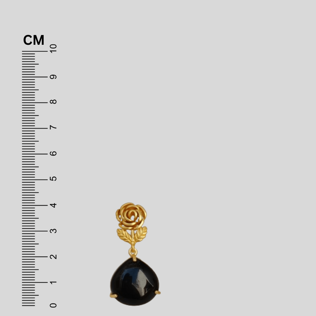 Gold Plated Rose Black Stone Drop Earrings - Image 2