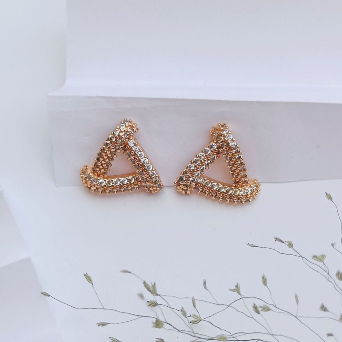 FHF Rose Gold Plated American Diamond Triangle Shaped Stud Earrings